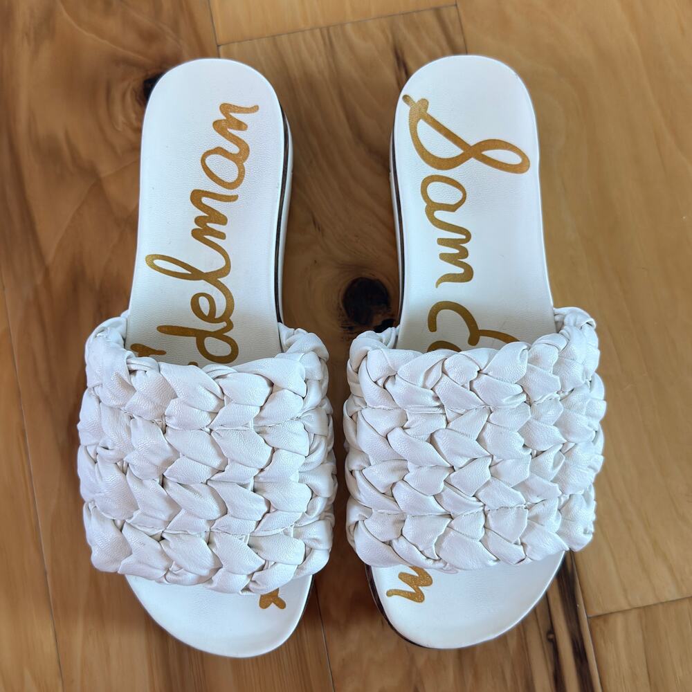 Sam Edelman Ivory Braided Woven Flat Slide Sandals Leather Size 8